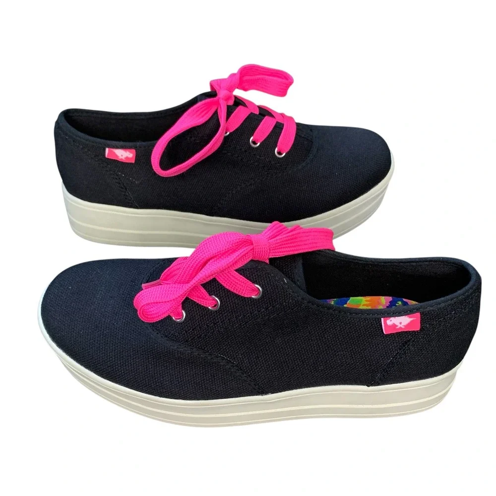 Rocket‎ Dog Platform Sneakers Canvas Lace Up Casual Shoes Black Pink Size 8.5